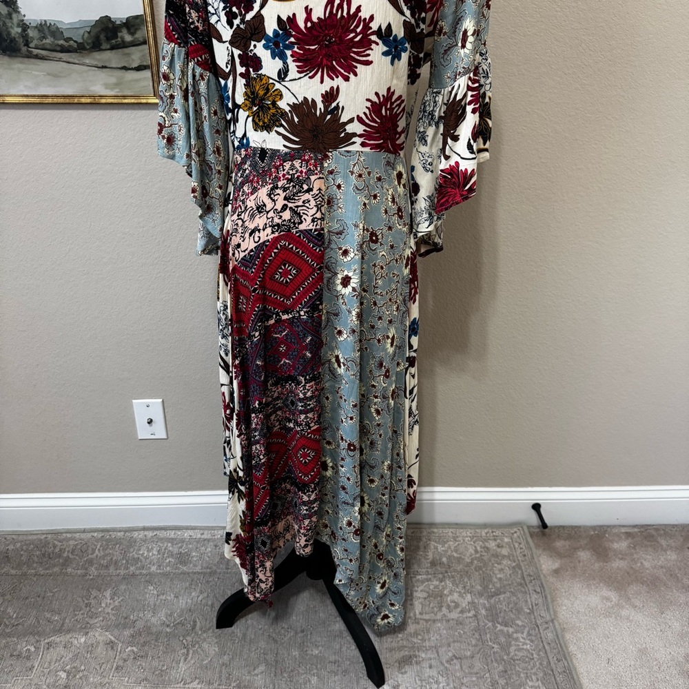 UMGEE | Floral Patchwork Button Front Handkerchief Midi Dress Boho Size Small - Picture 11 of 16